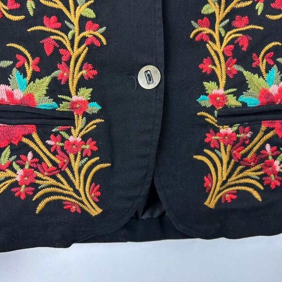 WE Women's S Fashion Black Floral Embroidered Blazer Jacket Boho Folk Tailored - Picture 12 of 15